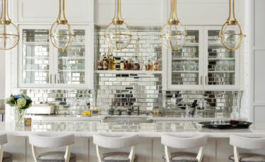 bar with mirrored backsplash tile